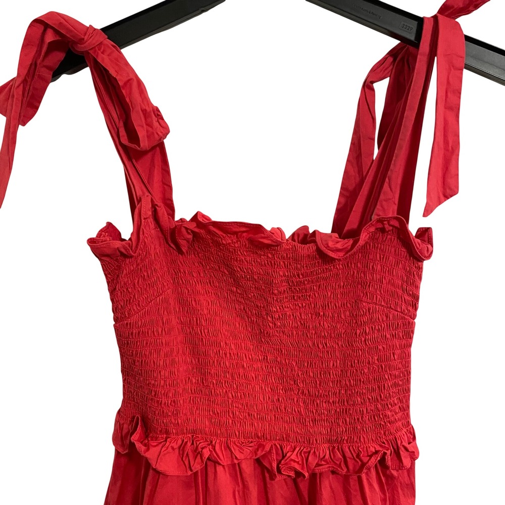 Tuckernuck Cottagecore Tiered Smocked Midi Dress Womens S Red Tie Shoulder - Picture 3 of 7